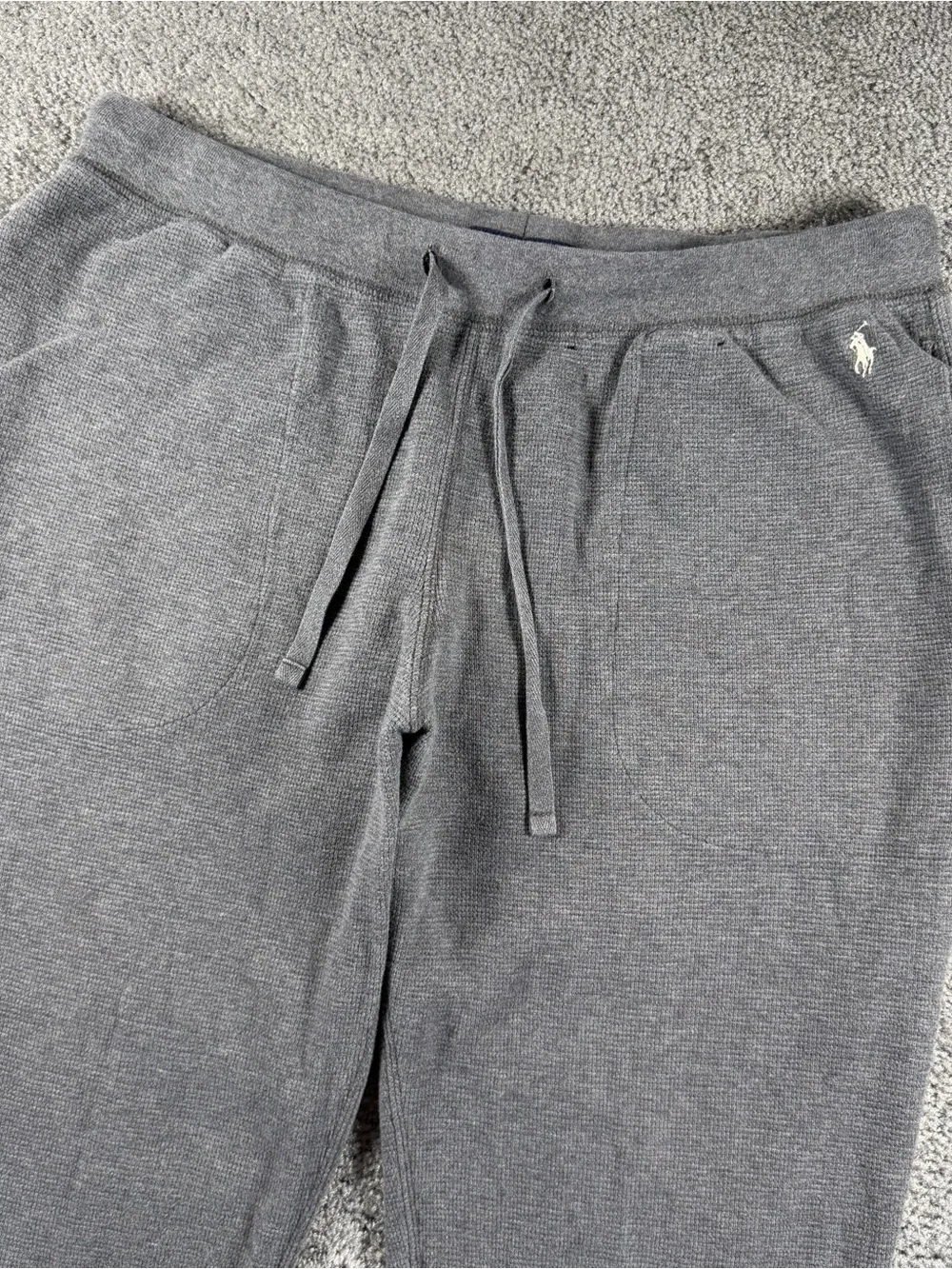 Polo Ralph Lauren Gray Men's Jogger Sweat Pants Sleep Wear White Pony L Waffle
